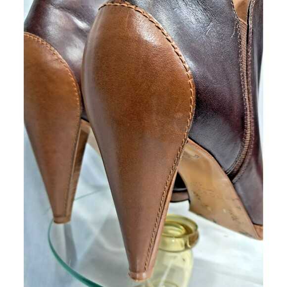 Fossil Brown Tan Two Tone Leather Cone Heel Ankle Booties Women’s Size 8.5 - Picture 10 of 15